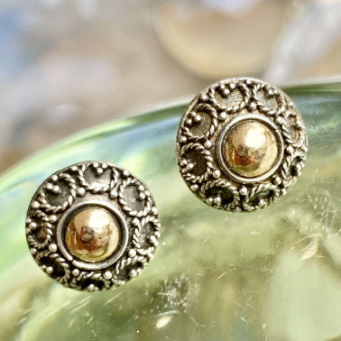 ER 13847 B-(HANDMADE 925 BALI SILVER EARRINGS WITH 18KT GOLD ACCENT)